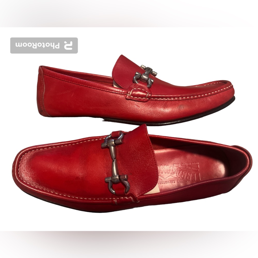 Ferragamo RED leather Driver with Gancini loafers size 8
